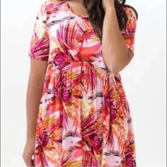 Agnes and Dora Multi Color Summer Tunic Tropical Sunset Palm Top Pink White XL - Picture 1 of 6